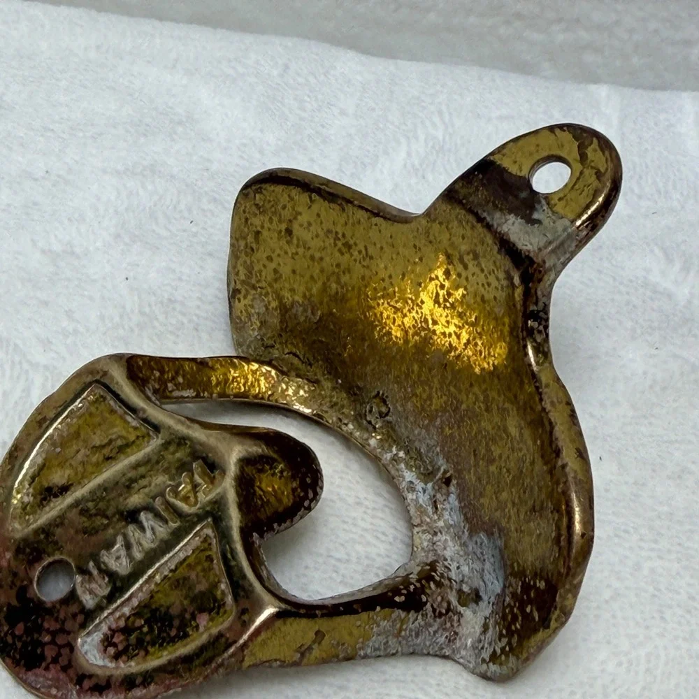 Vintage Coca-Cola Wall Mounted Bottle Opener Brass Tone Metal Taiwan with Screws
